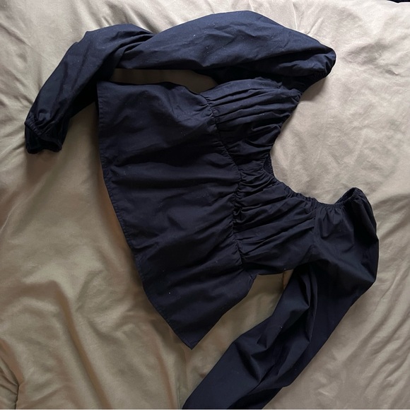 Abercrombie & Fitch Black Long Puff Sleeve Crop Blouse - Picture 2 of 4